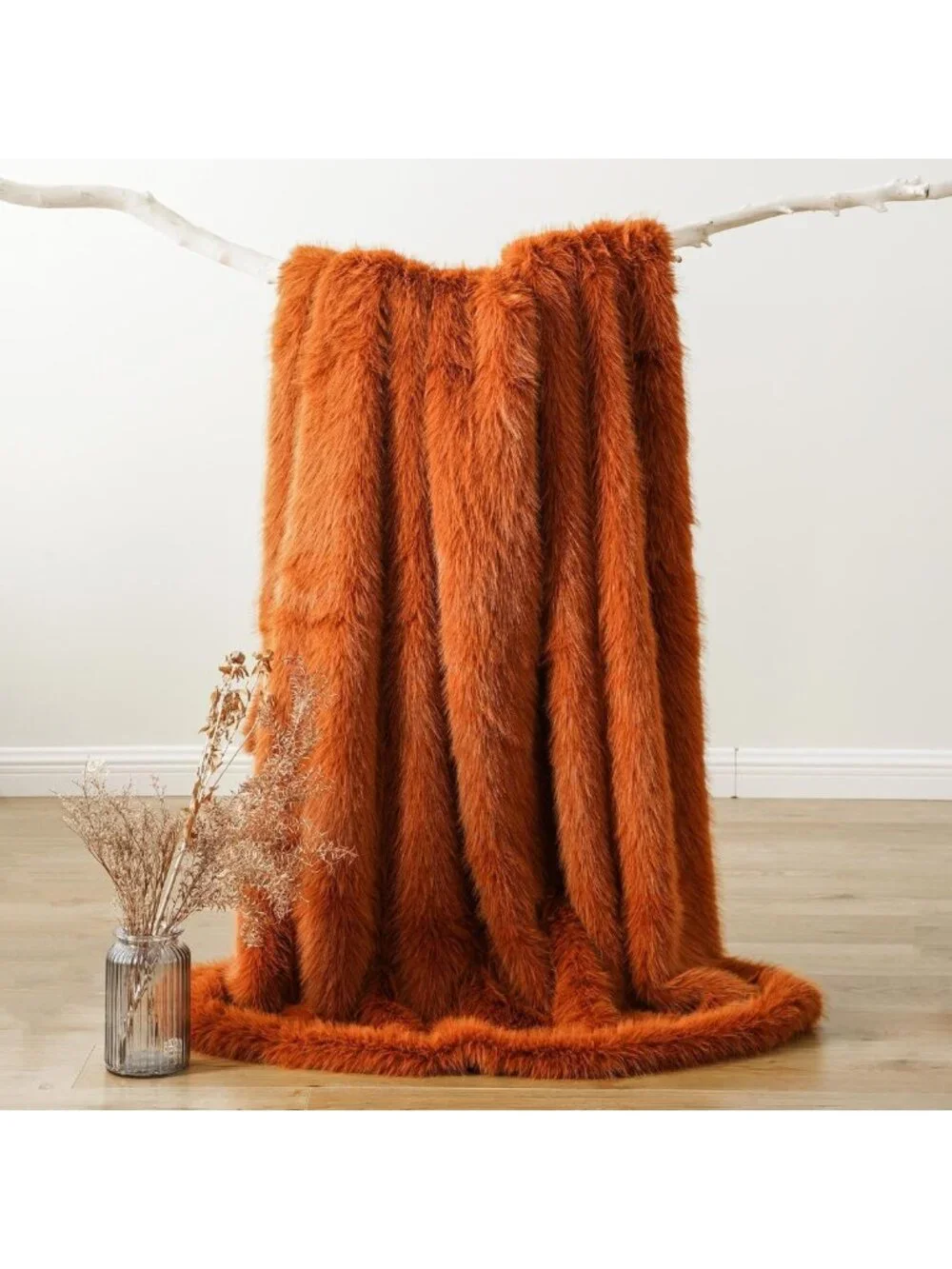 Cozy Luxury Orange Faux Fur Throw Blanket - Soft Fall Decor, 50